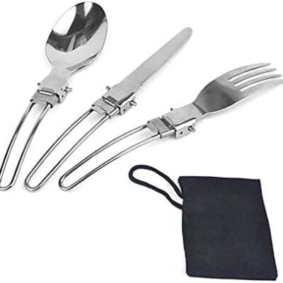 Folding Spoon Fork Knife Set Portable 3 in 1 Folding Dinner Flatware Utensils Stainless Steel Perfect for Camping Picnic Travel Hiking Backpacking