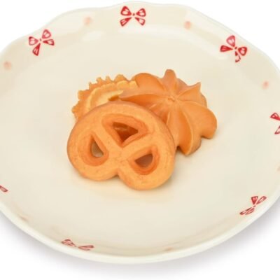 Ceramic Dessert Plates, Cute Fruits Dinner Plate, Creative Plates Design, Printed Flowers Dinnerware for Office and Home, Kitchen Plates for Desserts (Cute Bow)