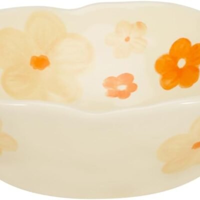 Salad Bowls, Cute Orange Flower Ceramic Bowls, Cream Yellow Serving Bowl for Pasta, Cereal, Fruit, Soup, Rice, Dishwasher and Microwave Safe (Orange Flower Set of 1)
