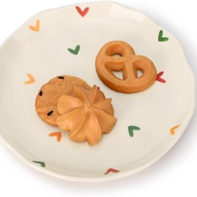 Ceramic Dessert Plates, Cute Fruits Dinner Plate, Creative Plates Design, Printed Flowers Dinnerware for Office and Home, Kitchen Plates for Desserts (Colorful Little Hearts)