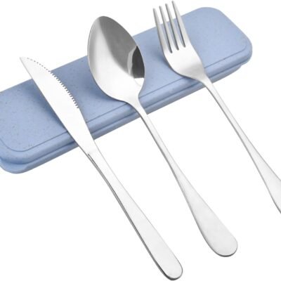 Travel Silverware Set with Case - Portable Reusable Utensils - Spoon, Knife, Fork Lunch Box Cutlery