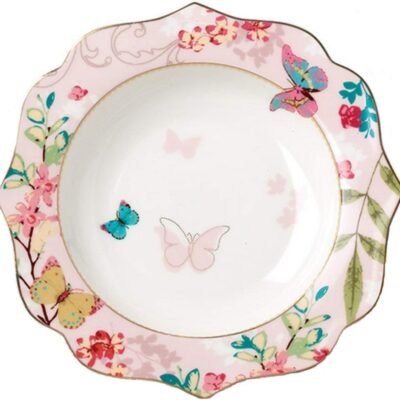Bone China Dessert Plate/Salad Plate Ceramic Plate for Breakfast Afternoon Tea- Butterfly Pattern (Pink (7.5inches Salad Plate))