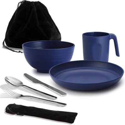 Camping Utensils,  Camping Mess Kit for Travel, Camping, Picnic, Outdoor, Camping Gear Include Knife, Spoon, Fork Cutlery Set, Cup, Bowl, Plate, Camping Essentials for 1