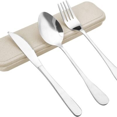 Travel Silverware Set with Case - Portable Reusable Utensils - Spoon, Knife, Fork Lunch Box Cutlery