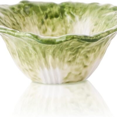 5 oz Ceramic Dipping Bowl, Green Cabbage Shape Small Bowls, Porcelain Mini Baking Cups Oven Safe for Personal Ice cream, Soy Sauce, Dipping Dish, Cheese, Snack, Yogurt, Ketchup, BBQ