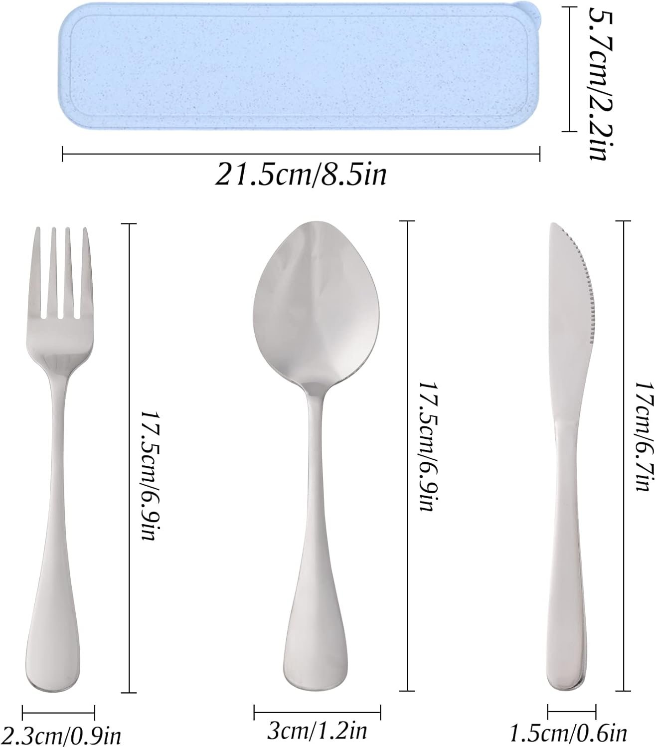 Travel Silverware Set with Case - Portable Reusable Utensils - Spoon, Knife, Fork Lunch Box Cutlery - Image 2