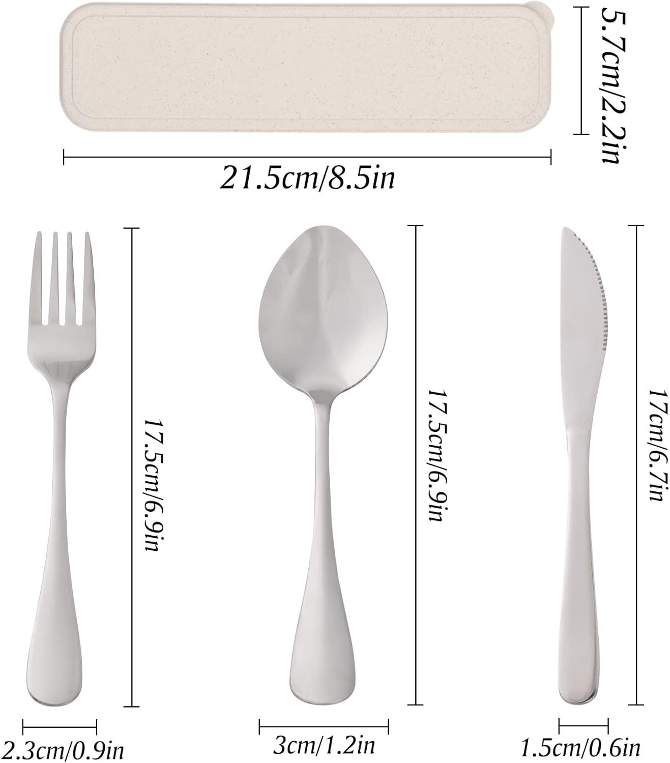 Travel Silverware Set with Case - Portable Reusable Utensils - Spoon, Knife, Fork Lunch Box Cutlery - Image 2