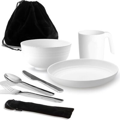 Camping Utensils,  Camping Mess Kit for Travel, Camping, Picnic, Outdoor, Camping Gear Include Knife, Spoon, Fork Cutlery Set, Cup, Bowl, Plate, Camping Essentials for 1