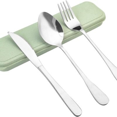 Travel Silverware Set with Case - Portable Reusable Utensils - Spoon, Knife, Fork Lunch Box Cutlery