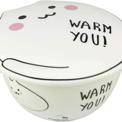 Big Capacity 24oz 3D Cute Cartoon Microwave Ceramic Soup Cat Bowl Instant Noodle Bowl Cereal Bowl for Salad Fruit Vegetable with Ceramic Kitty Cat Lid and Handles (White A)