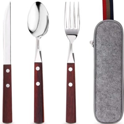 PREMIUM QUALITY Stainless Steel travel utensils Set with case, Healthy & Eco-Friendly 3pc Full Size Fork, Spoon, Portable, reusable utensils with case